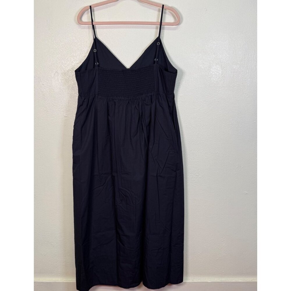 NWT Quince 100% Organic Cotton Sleeveless Maxi Dress Navy X-L Pockets Empire W - Picture 2 of 12
